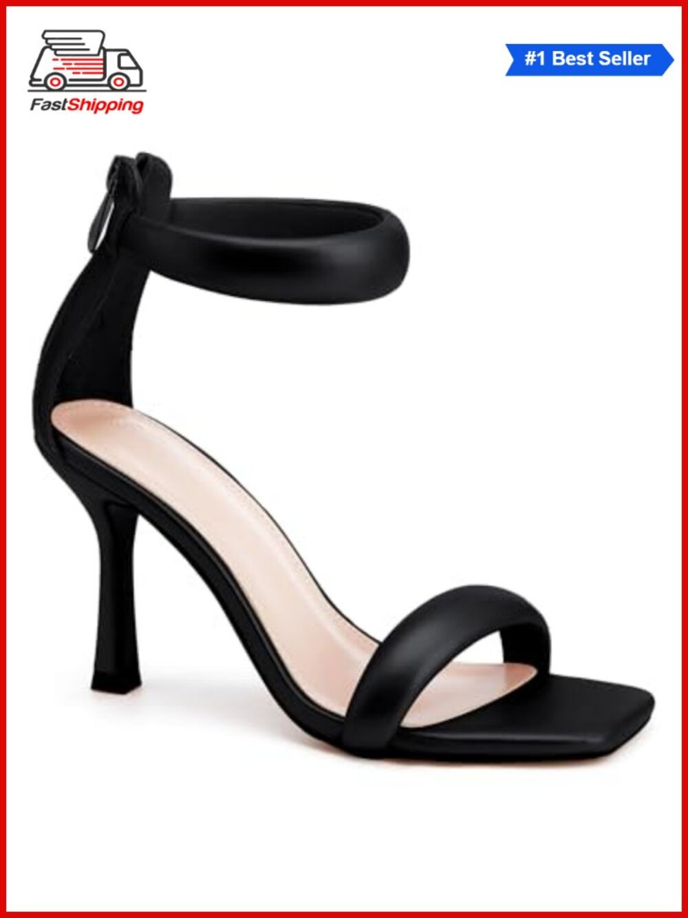 ✨ Coutgo Womens Faux Leather Square Toe Stiletto Heeled Sandals